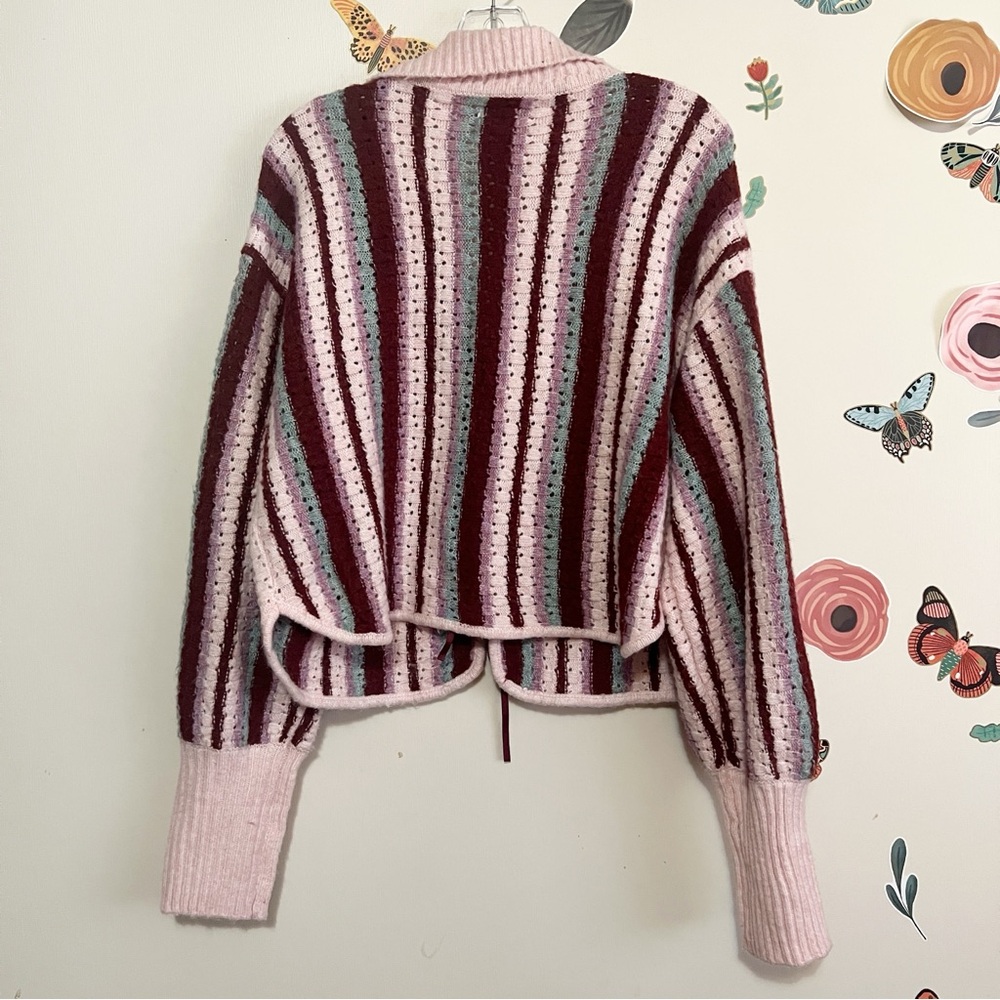 MAEVE Collared Crochet Cardigan Sweater - Multicolor ONE Size - Picture 4 of 9